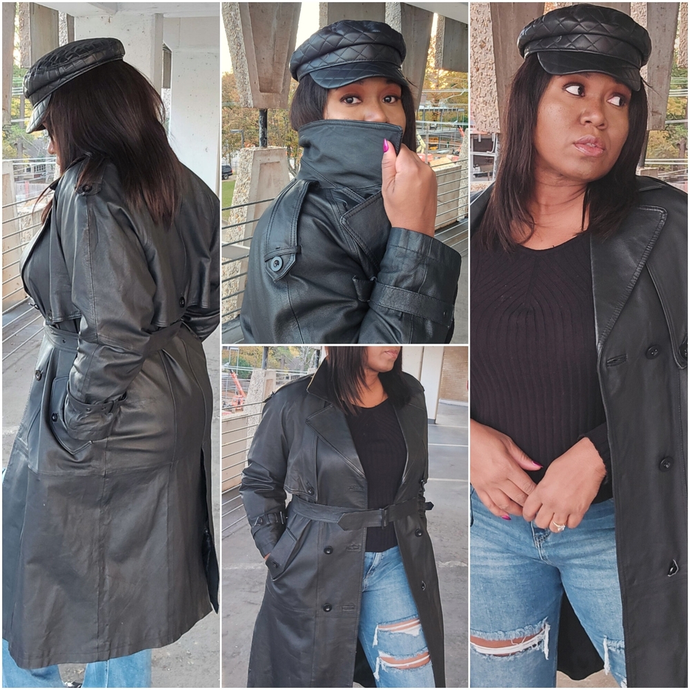 Vintage Black Leather Trench Coat